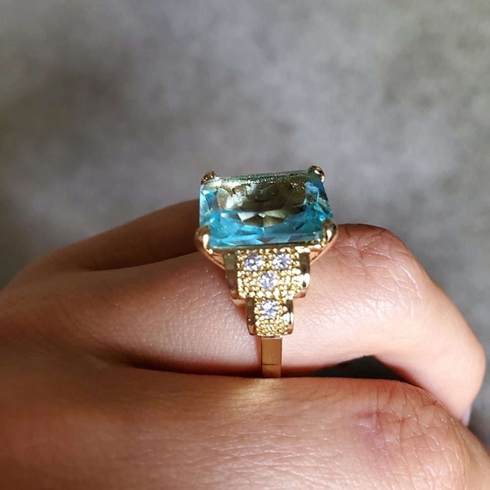 New Fashion 18K Yellow Gold Plated Aquamarine Ring - Picture 6 of 7